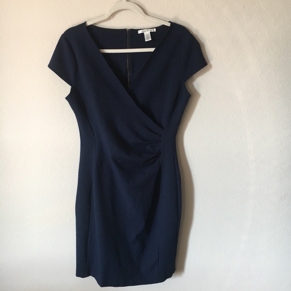Kenneth Cole Faux Wrap Dress Size 10 Navy